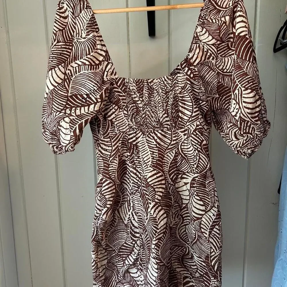 NWOT Mango brown and beige leaf print mini dress in 2